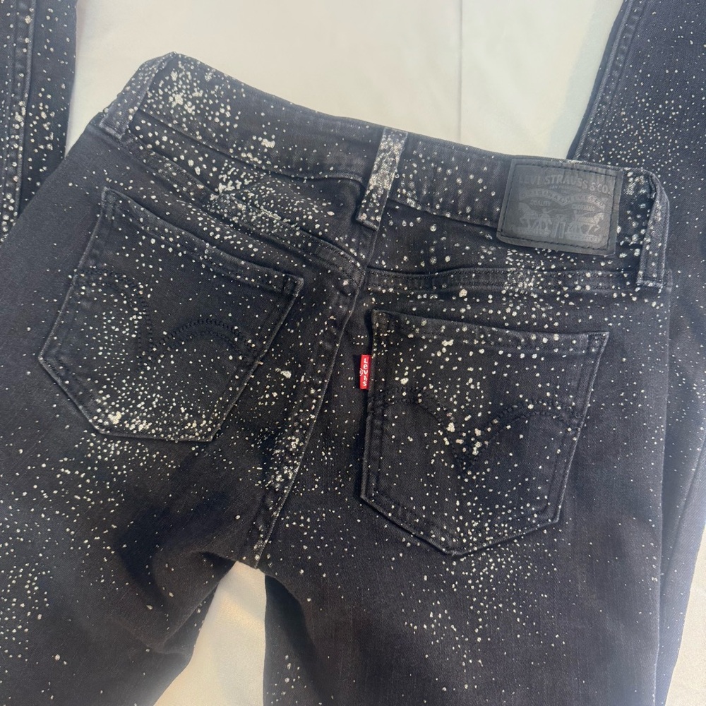 Levi's 537 Black Super Skinny Jeans Silver Shimmering Sparkle Glitter Detail
